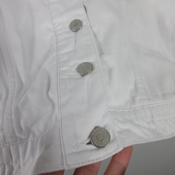 Habitual Oversize Crop Denim Jacket Women L White Short Sleeve Button Up 558 - Picture 6 of 13